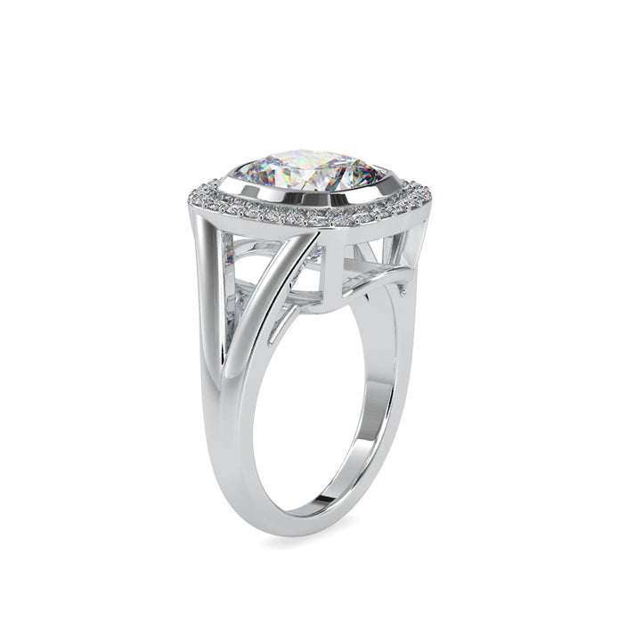 cushion bezel halo lab-grown diamond ring in white gold