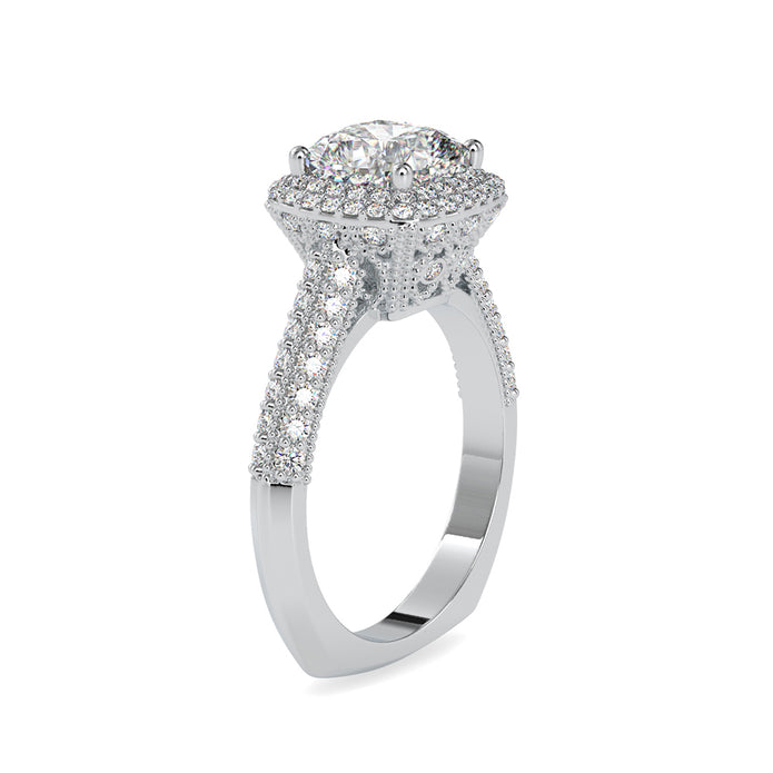 cushion cut double halo lab-grown diamond ring in white gold