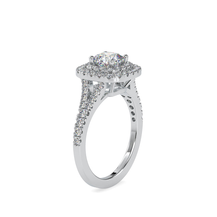 cushion double halo lab-grown diamond ring in white gold
