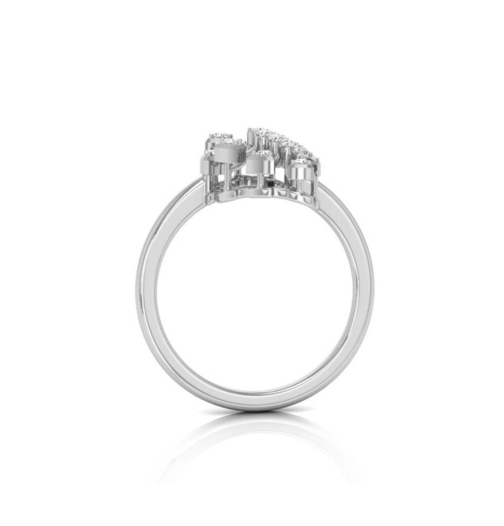 fan shape round cut lab-grown diamond ring in white gold