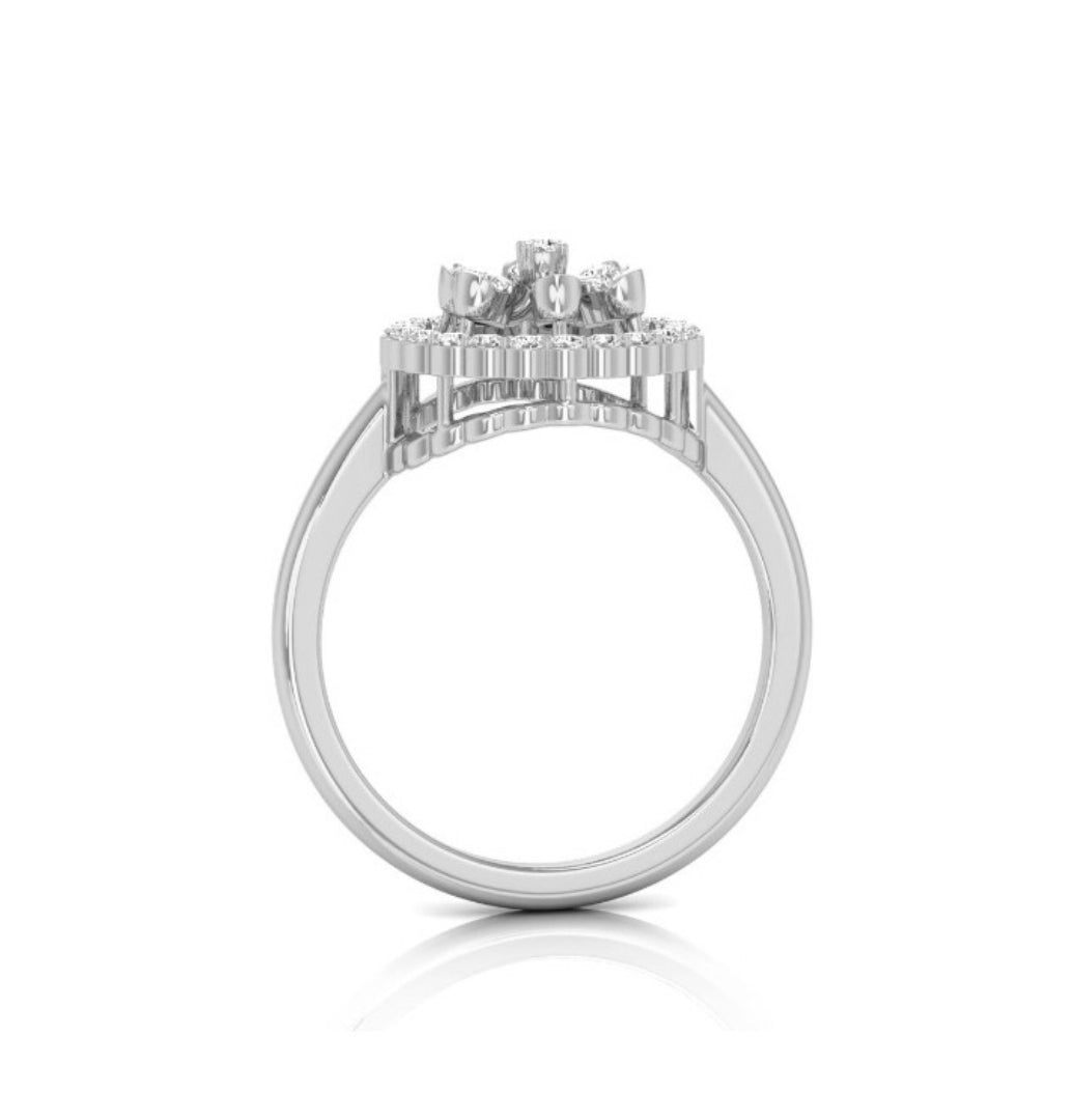 Floral Round Cut Halo Lab-Grown Diamond White Gold Ring