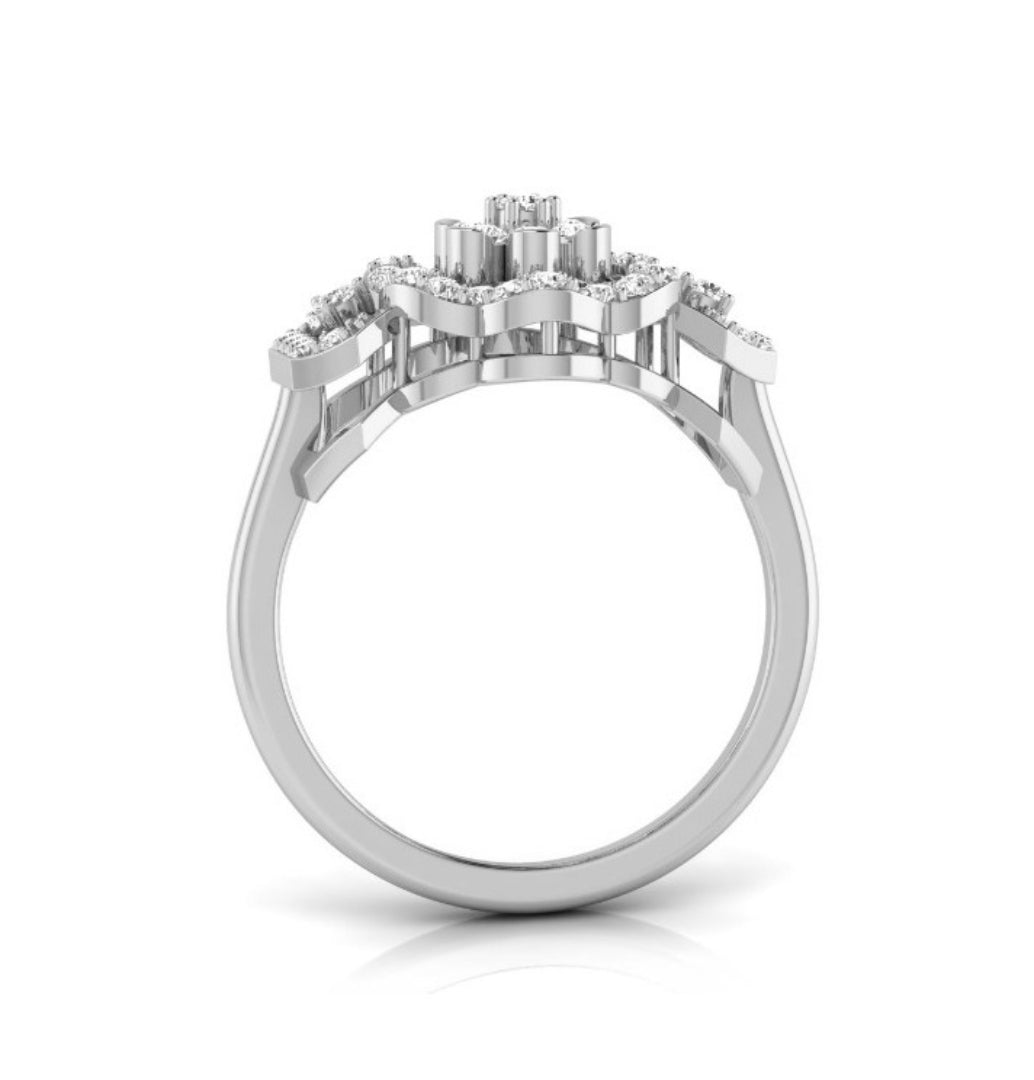 floral prong cluster diamond ring in white gold