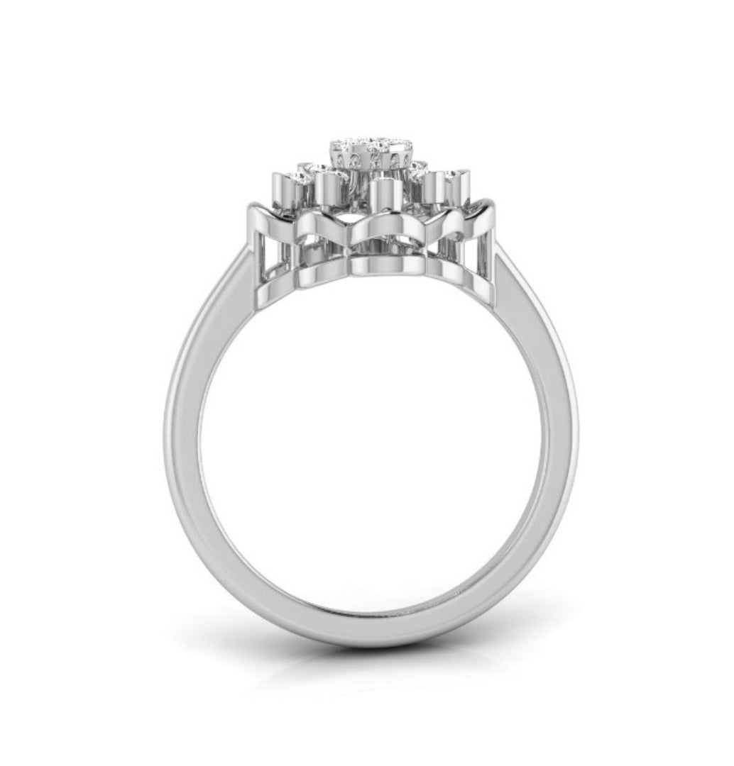 floral round cut cluster lab-grown diamond ring in white gold