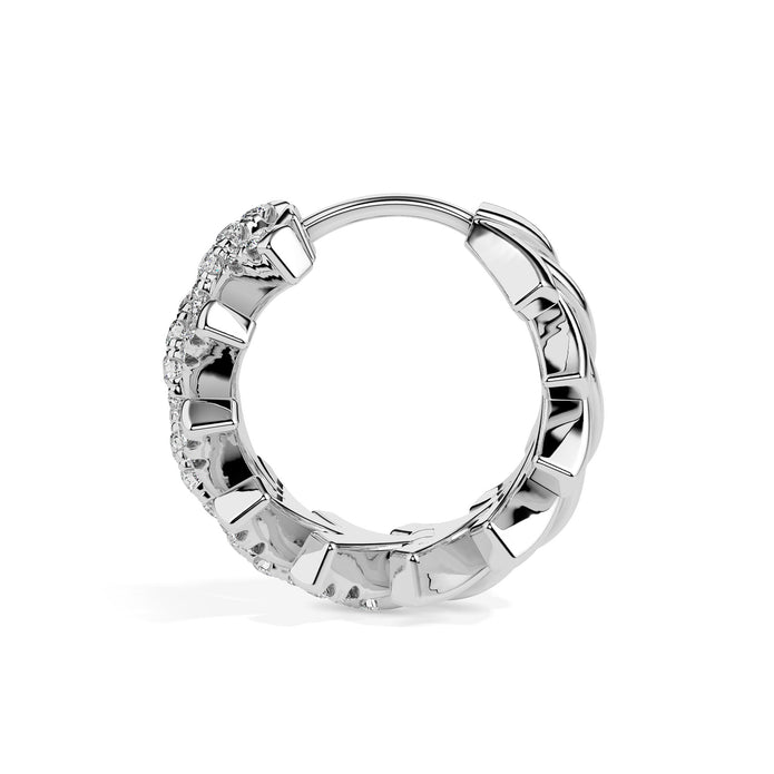 floral vine diamond hoop earrings in white gold