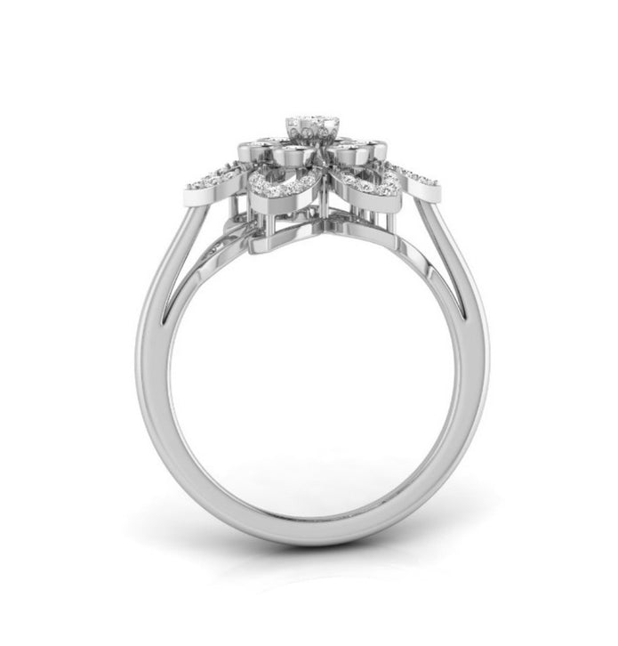 flower style prong set diamond ring in white gold