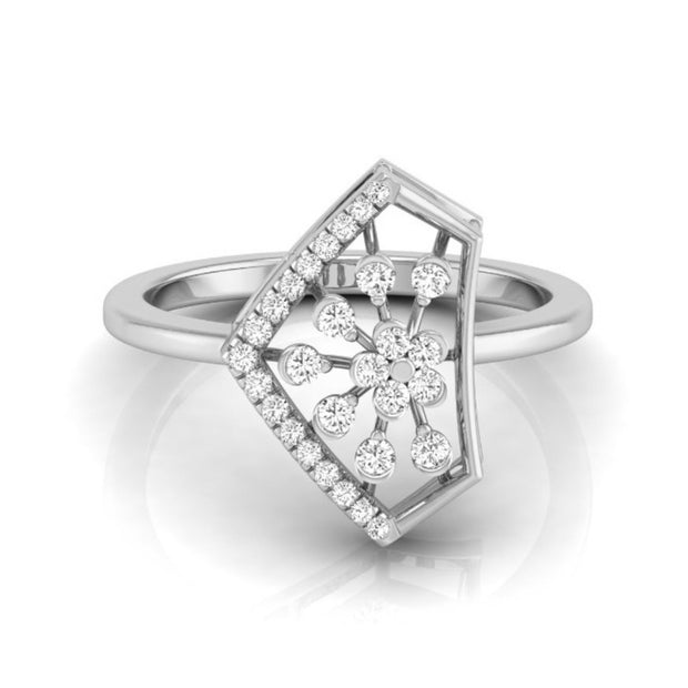 floral cluster geometric frame lab-grown diamond ring in white gold