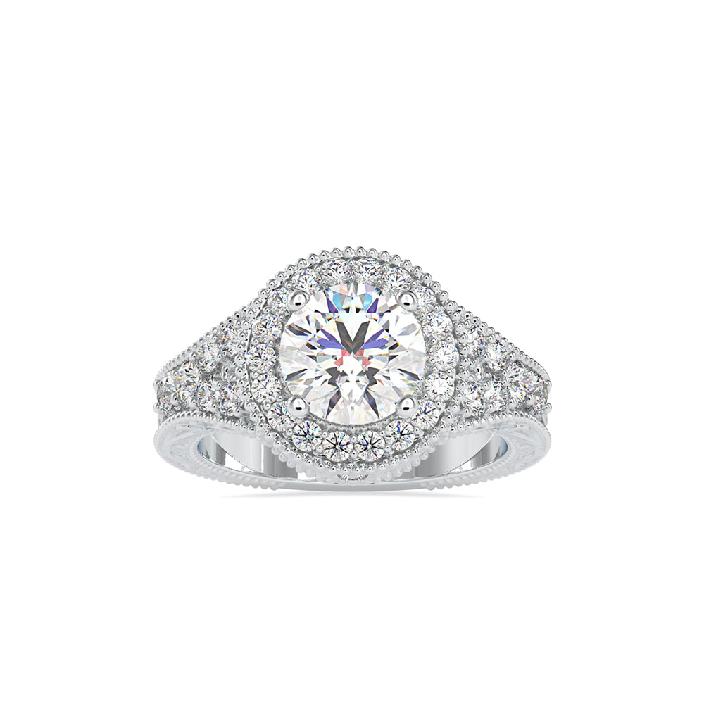 round cut halo lab-grown diamond ring in white gold