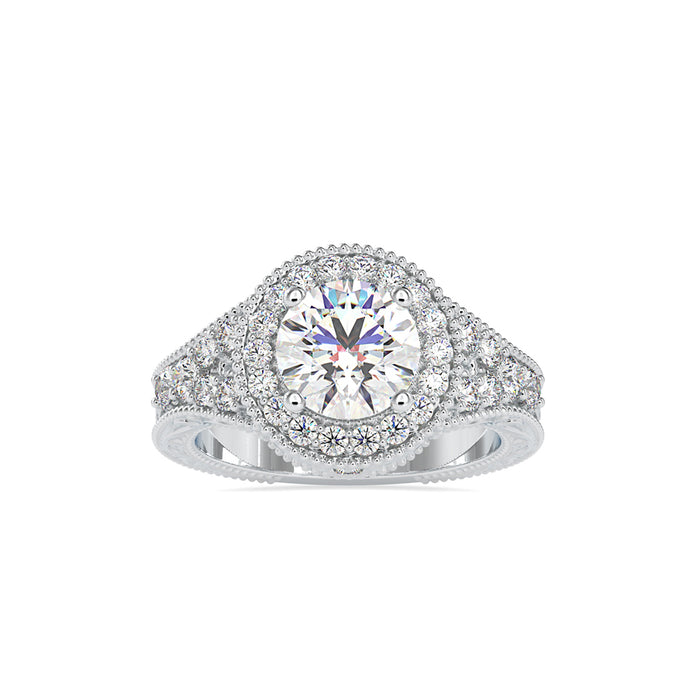 round cut halo lab-grown diamond ring in white gold