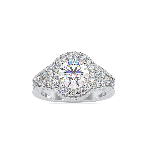round cut halo lab-grown diamond ring in white gold