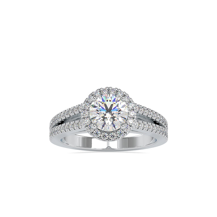 round cut halo lab-grown diamond ring in white gold