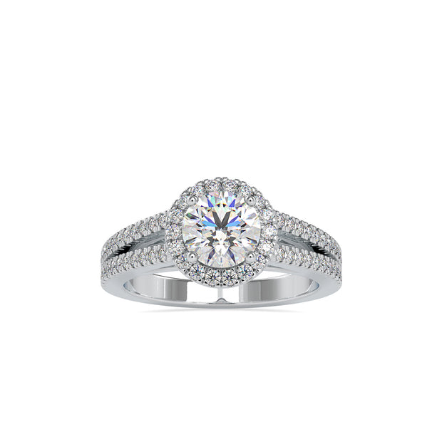 round cut halo lab-grown diamond ring in white gold