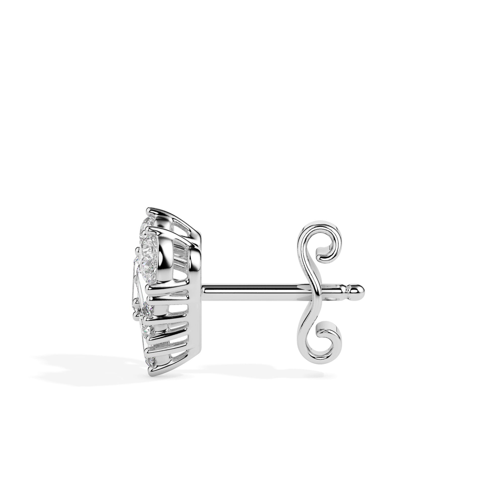 heart cluster diamond stud earrings in white gold