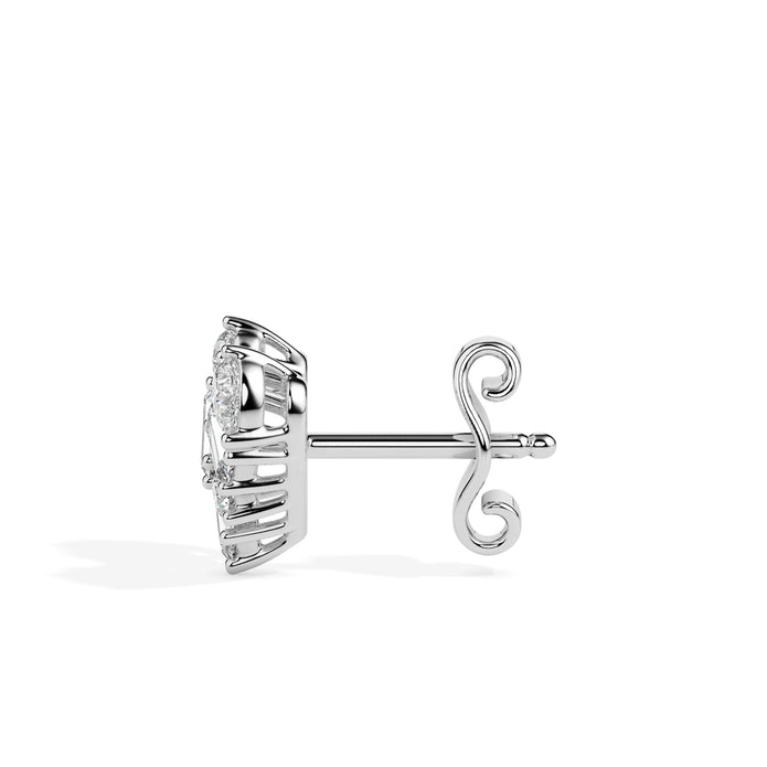 heart cluster diamond stud earrings in white gold