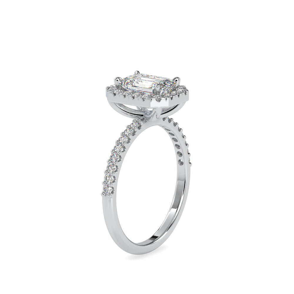 emerald halo lab-grown diamond ring in white gold