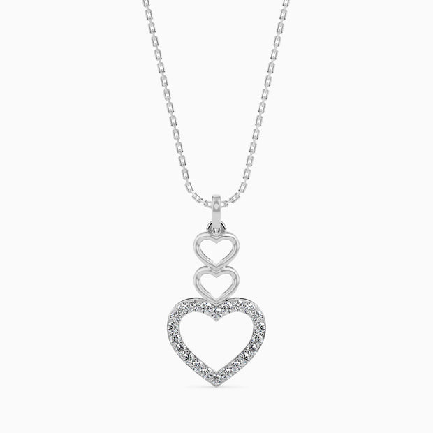 layered heart diamond pendant necklace in white gold