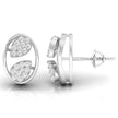 leaf design round diamond stud earrings in white gold