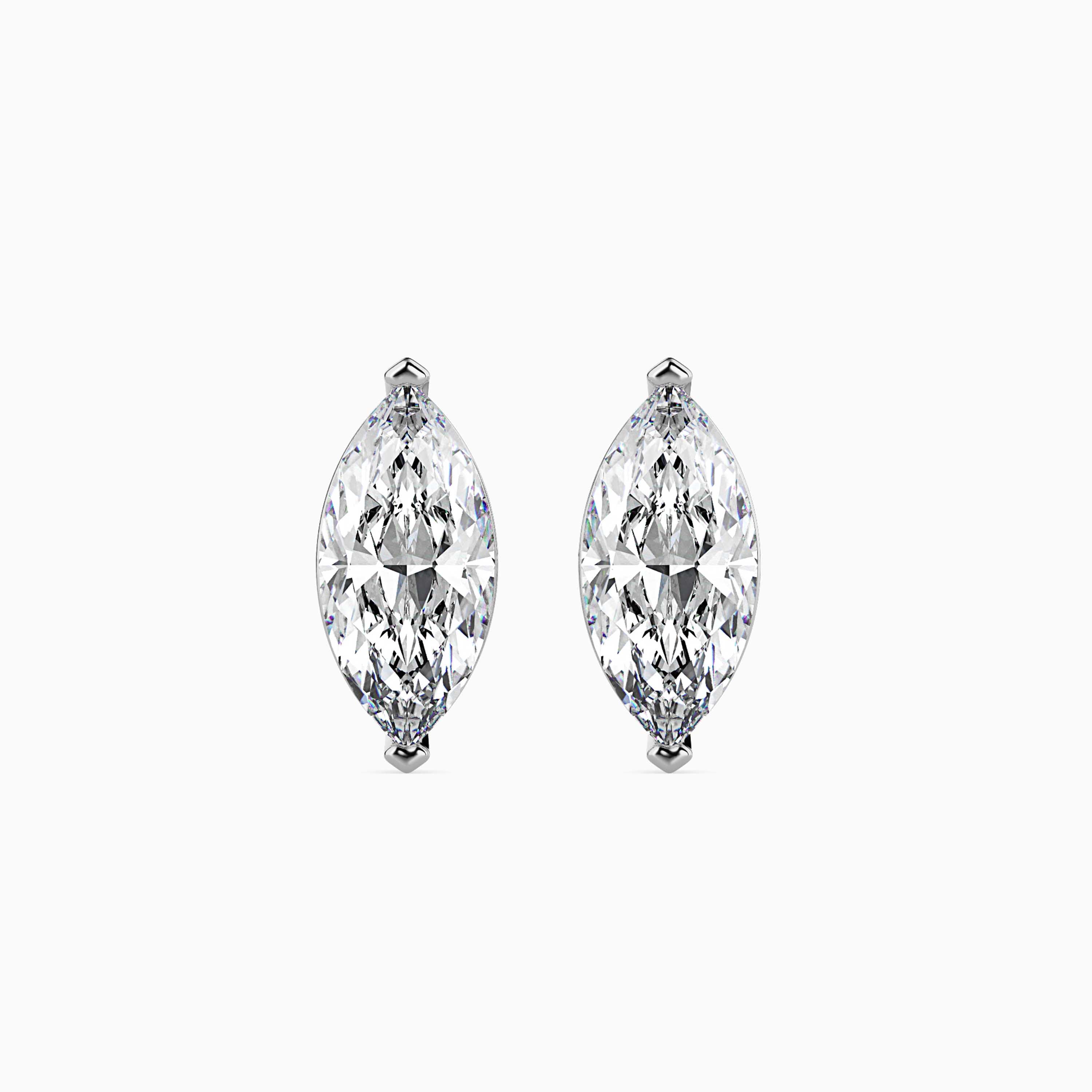 marquise prong set diamond stud earrings in white gold