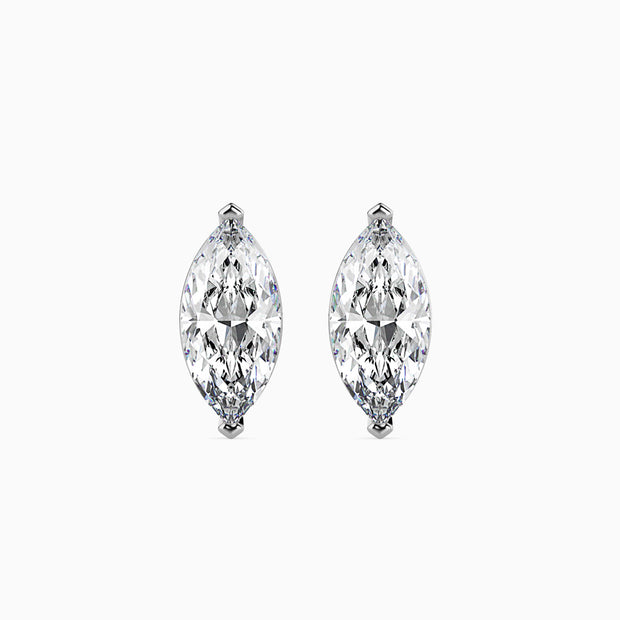 marquise prong set diamond stud earrings in white gold