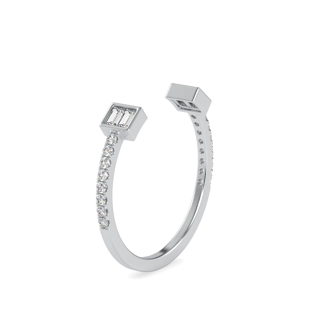 open cuff baguette cut diamond ring in white gold