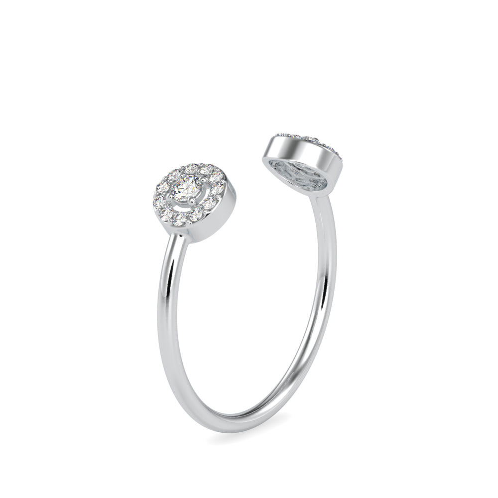 open cuff halo diamond ring in white gold