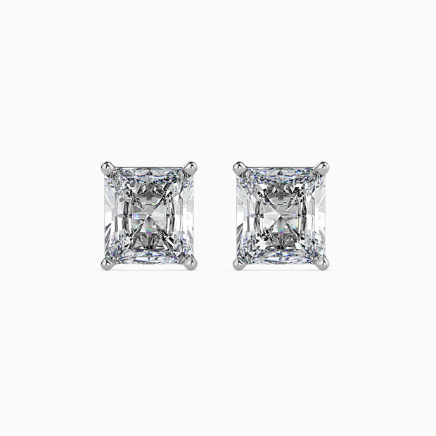 radiant prong set diamond stud earrings in white gold