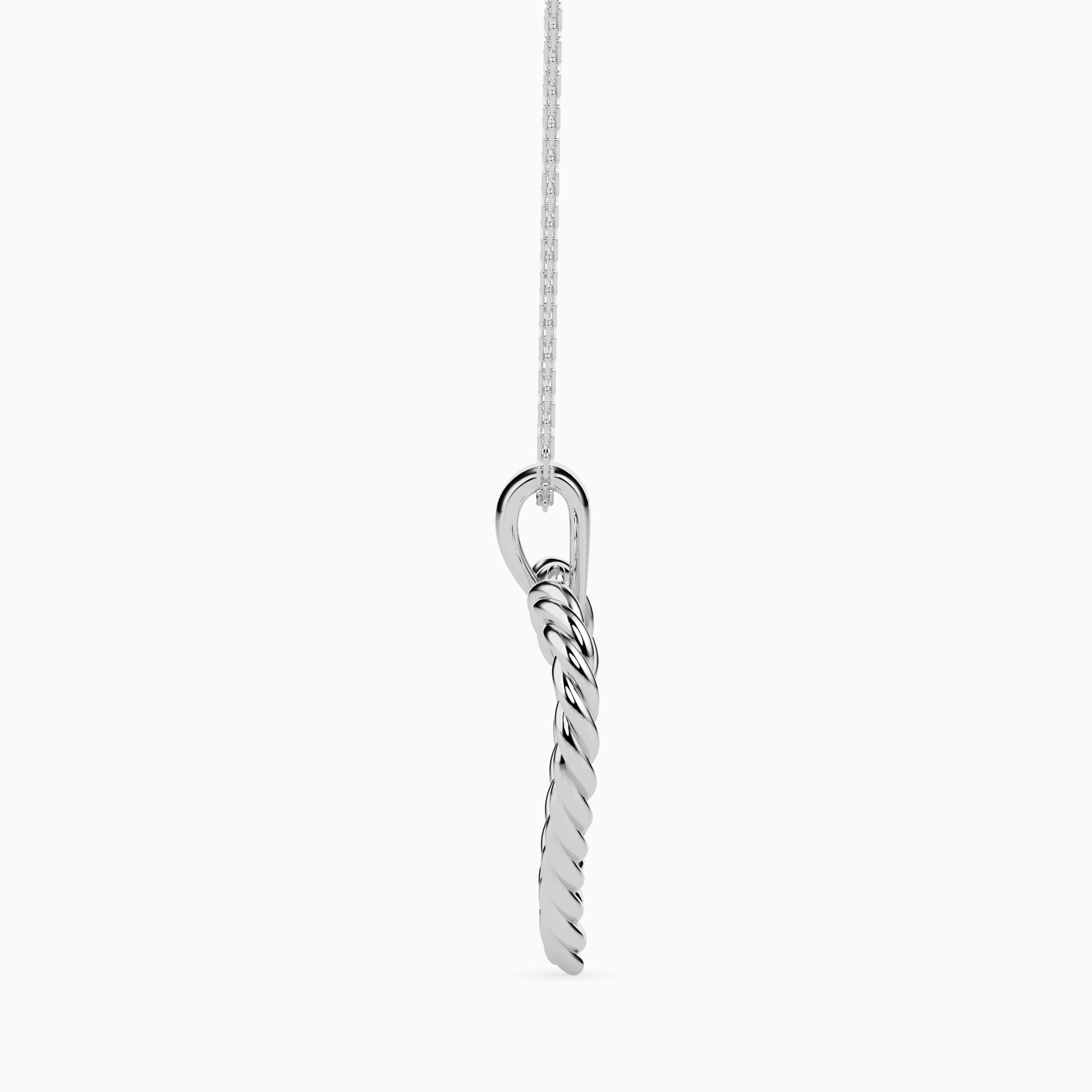 rope style open heart pendant necklace in white gold