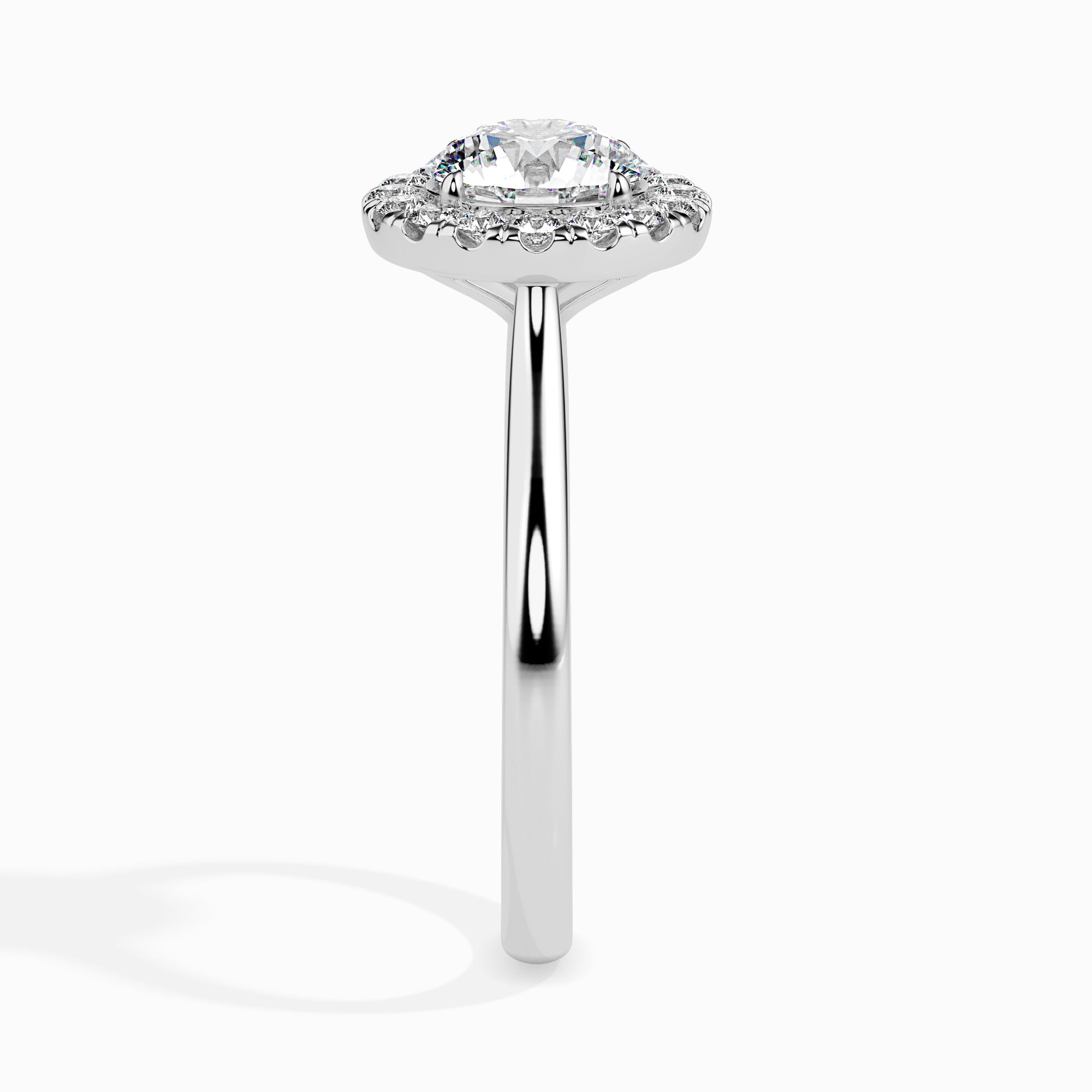 round cut halo diamond ring in white gold
