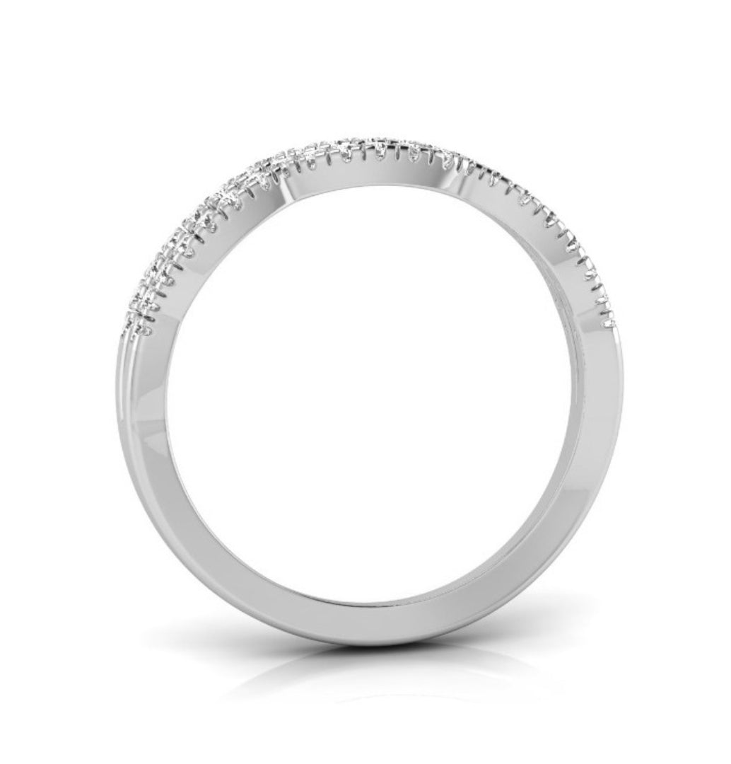 round cut wave design lab-grown diamond band in white gold