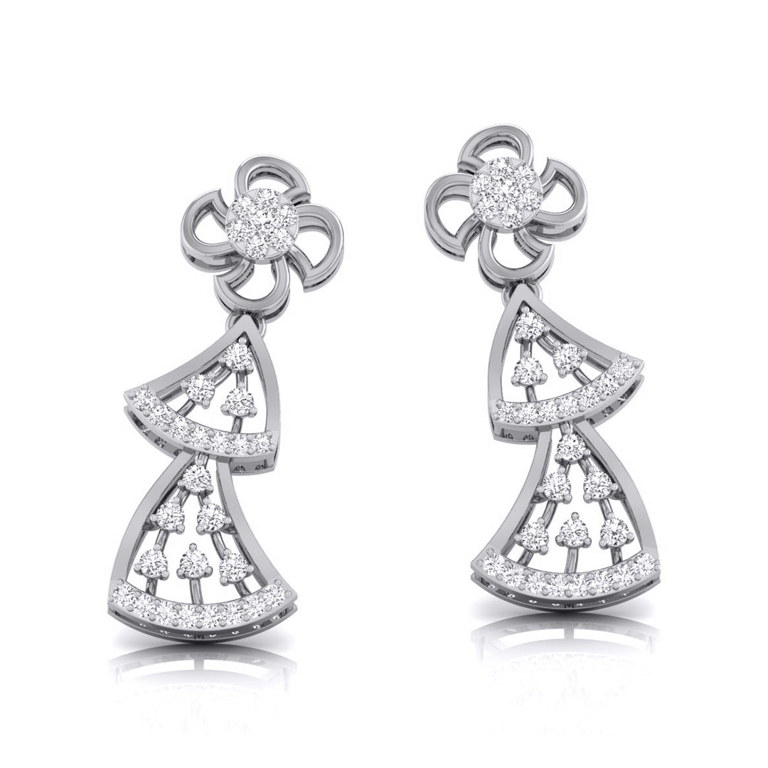 round diamond dangler earrings in white gold