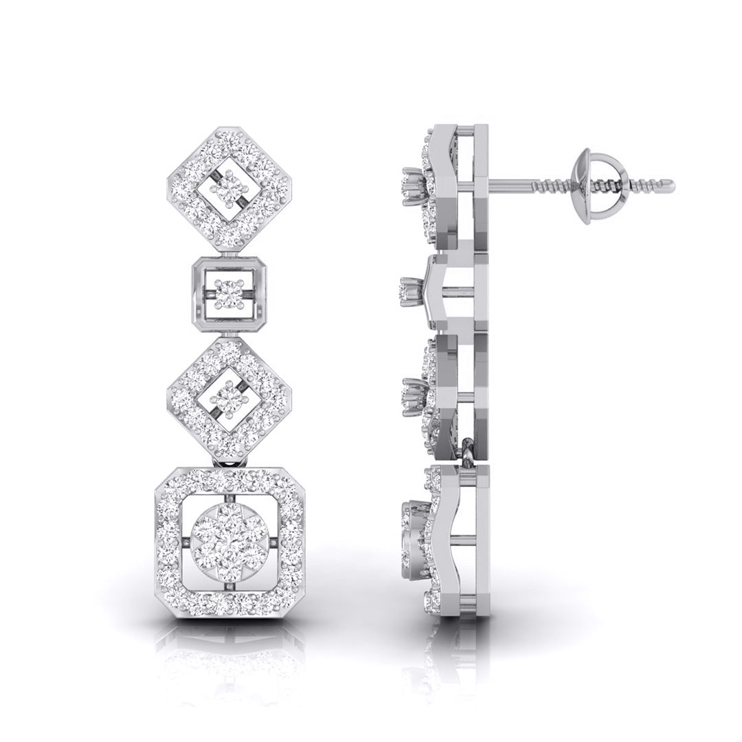round diamond dangler earrings in white gold