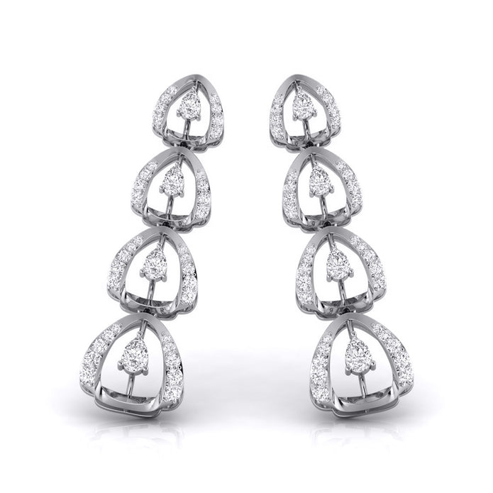 round diamond dangler earrings in white gold