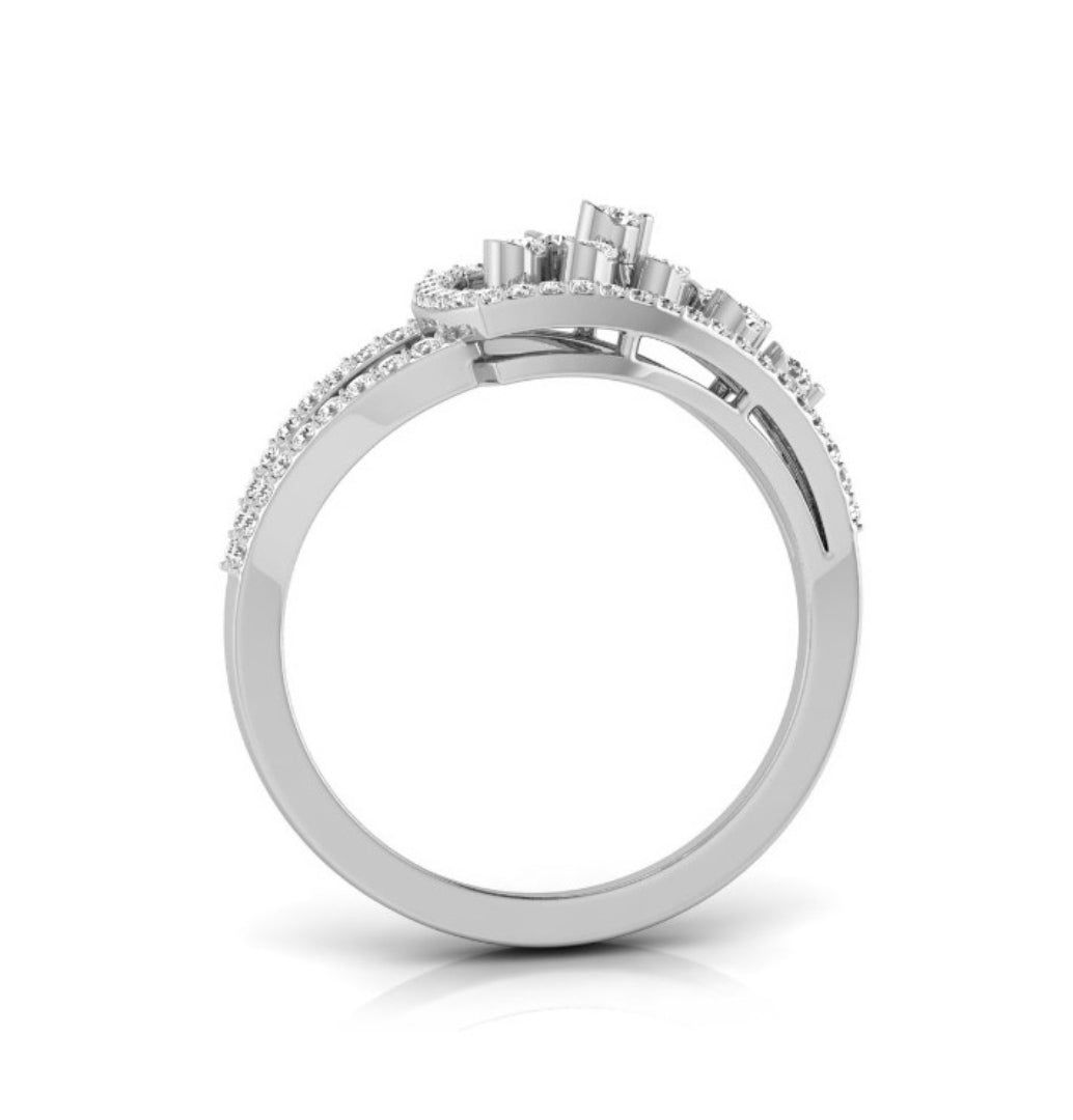 round prong half bezel diamond ring in white gold
