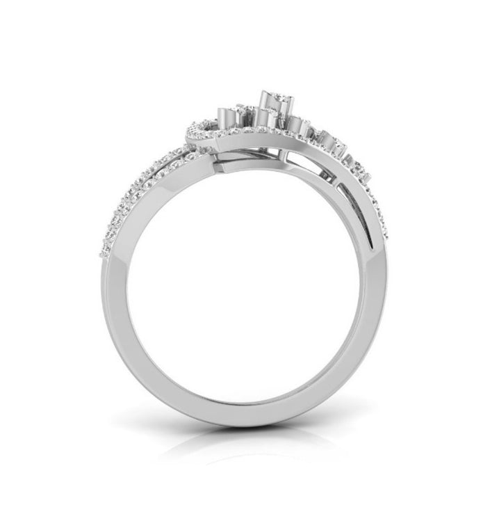 round prong half bezel diamond ring in white gold