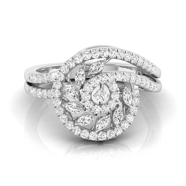 spiral marquise cut prong set diamond ring in white gold
