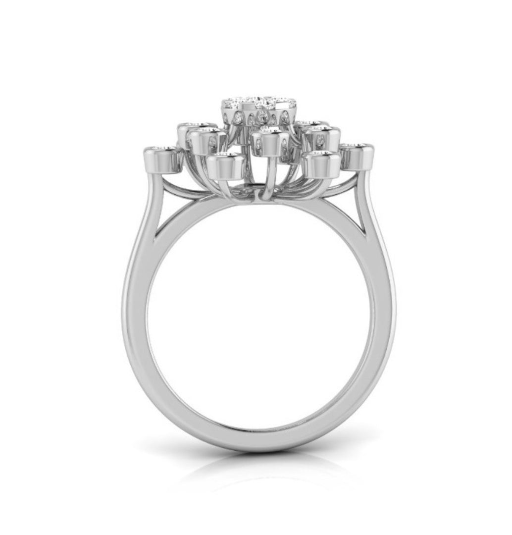 Starburst Design Round Cut Lab-Grown Diamond White Gold Ring