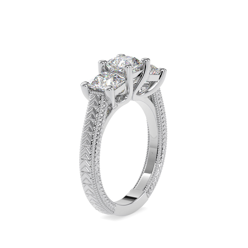 radiant cut three stone lab-grown diamond ring in white gold