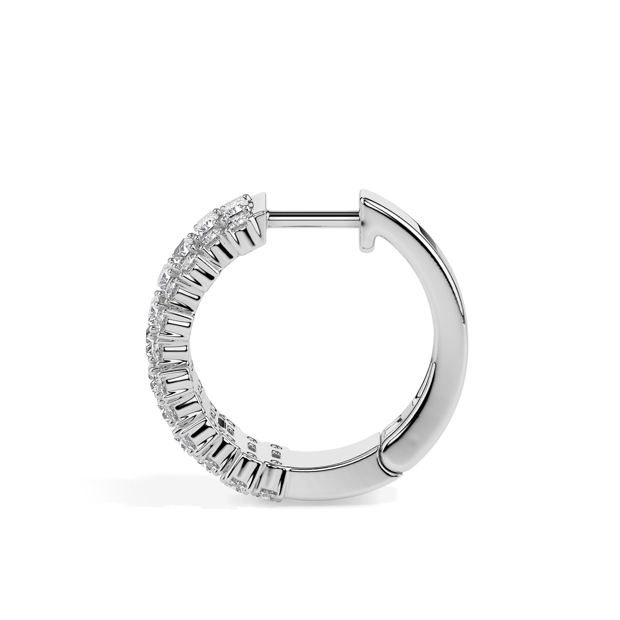 triple row diamond hoop earrings in white gold