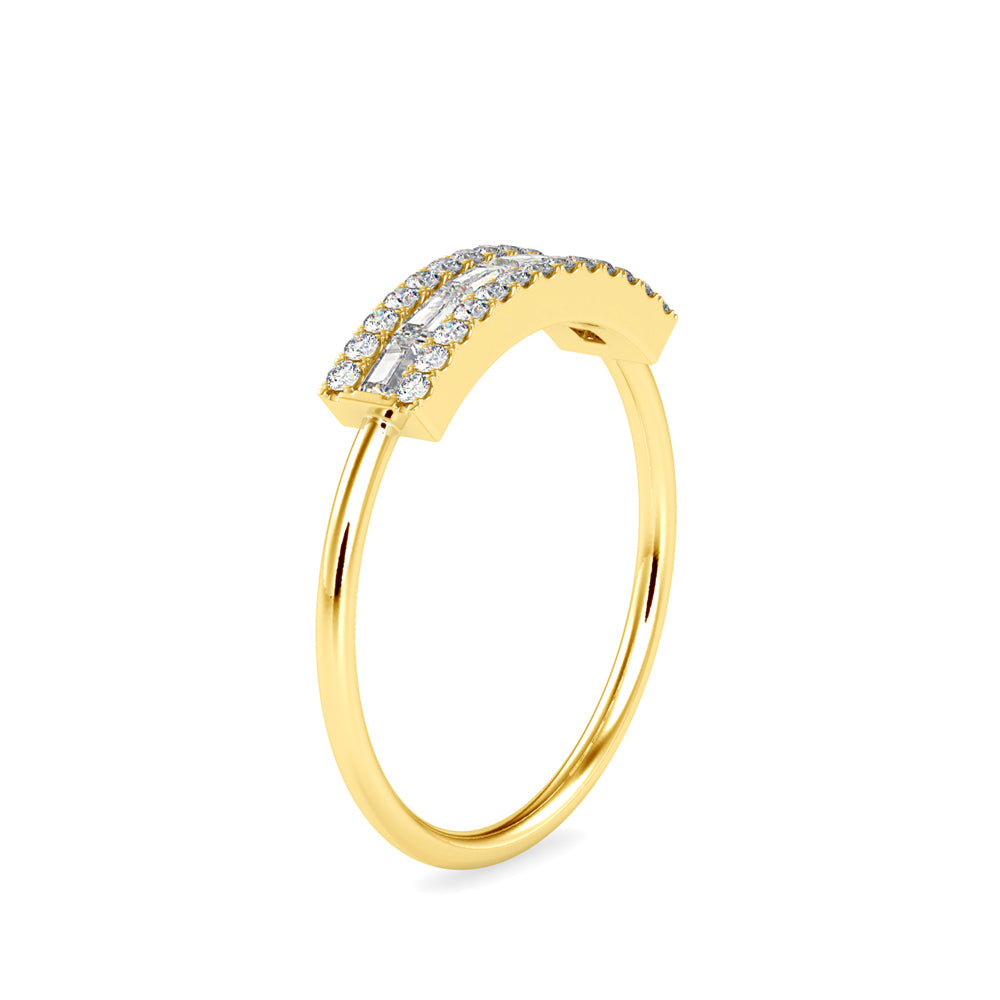 baguette cut channel set diamond ring in yellow gold