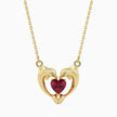 dolphin embrace red heart diamond necklace in yellow gold