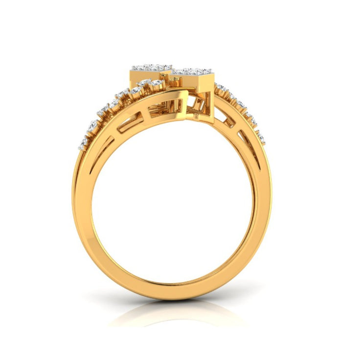 round cut dual square lab-grown diamond ring in yellow gold