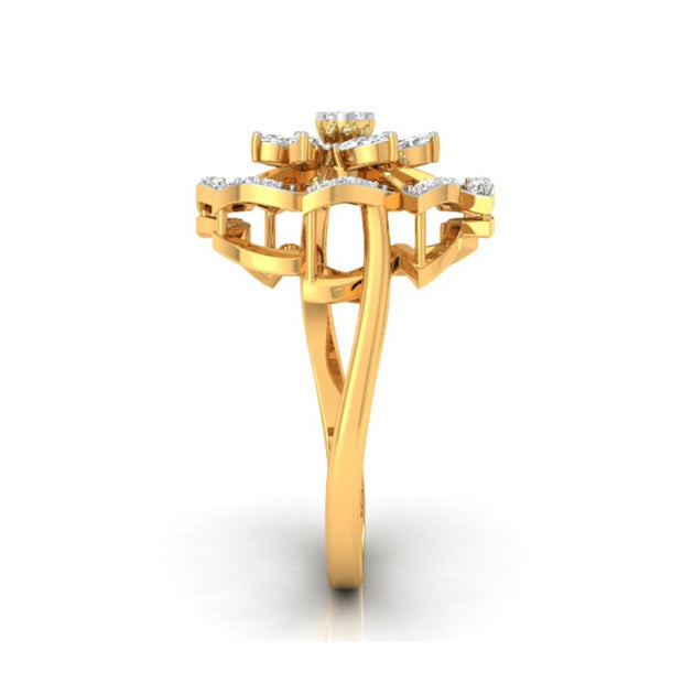 floral cocktail style diamond ring in yellow gold