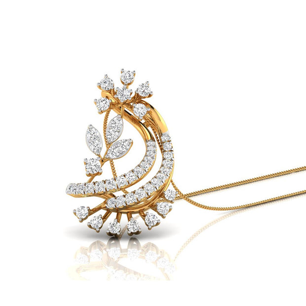 Floral Crescent Moon Lab-Grown Diamond Yellow Gold Pendant Necklace