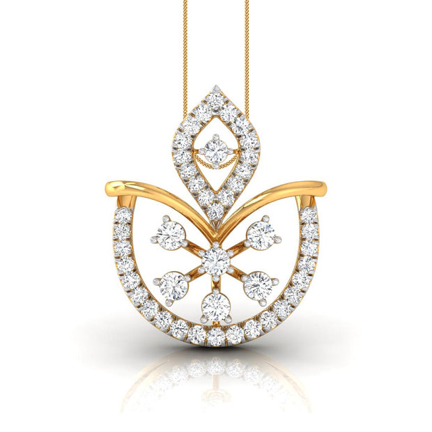 floral fan style lab-grown diamond pendant necklace in yellow gold
