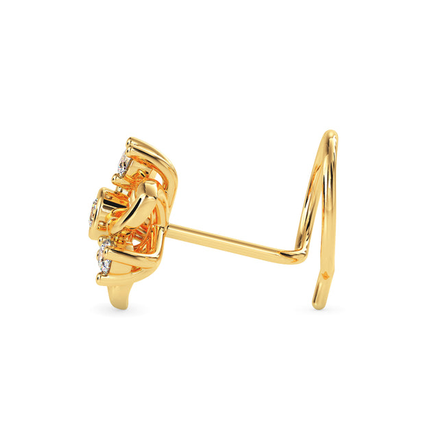 Yellow Gold Floral Round Bezel Lab-Grown Diamond Stud Nosepin