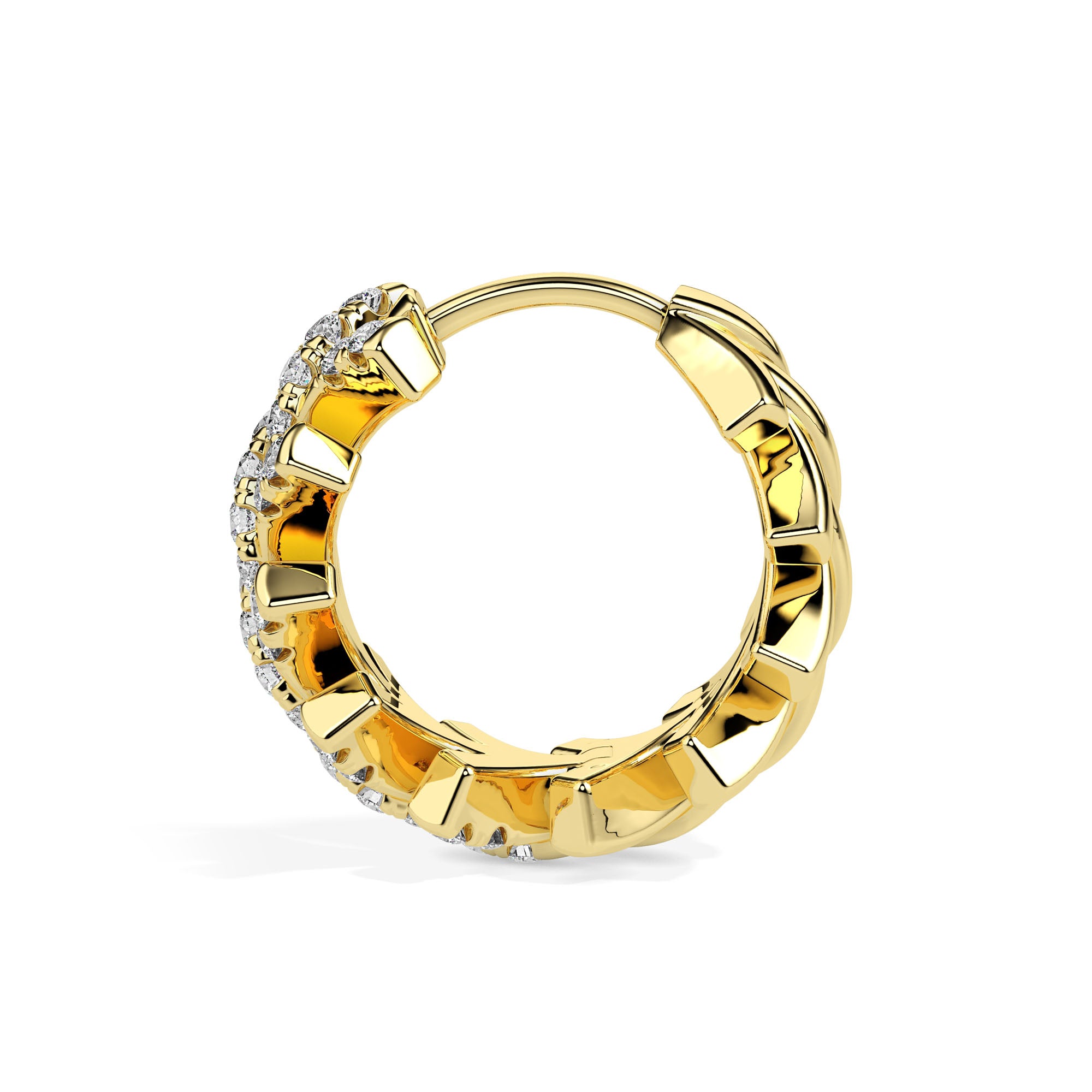 floral vine diamond hoop earrings in yellow gold