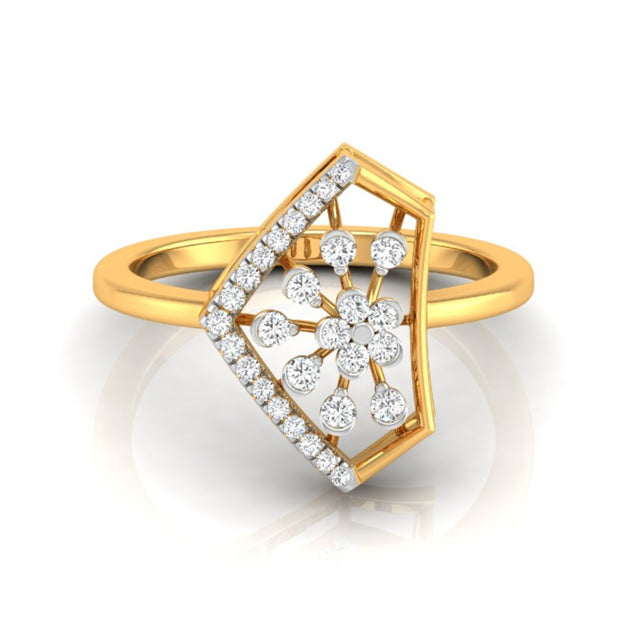 floral cluster geometric frame lab-grown diamond ring in yellow gold