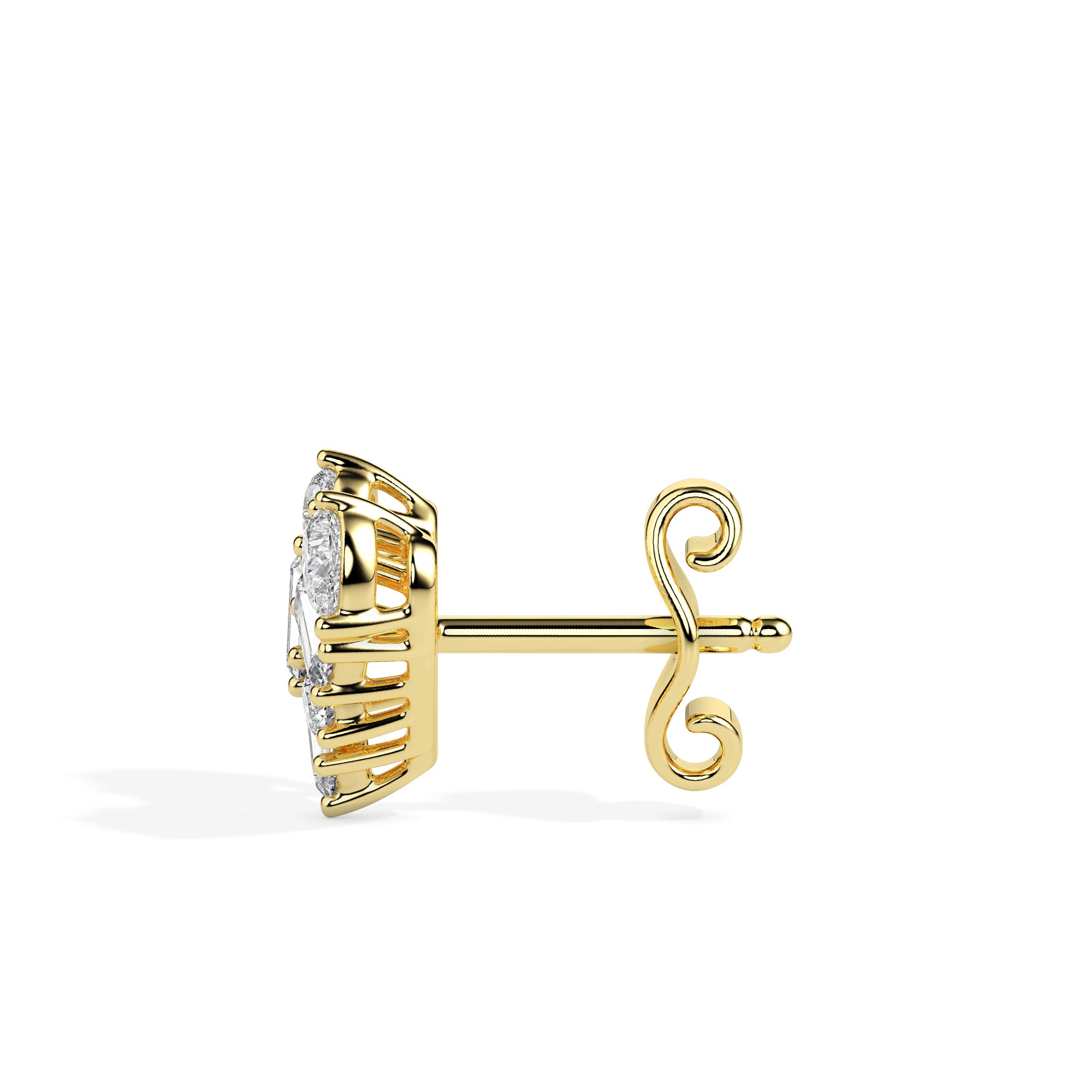 heart cluster diamond stud earrings in yellow gold