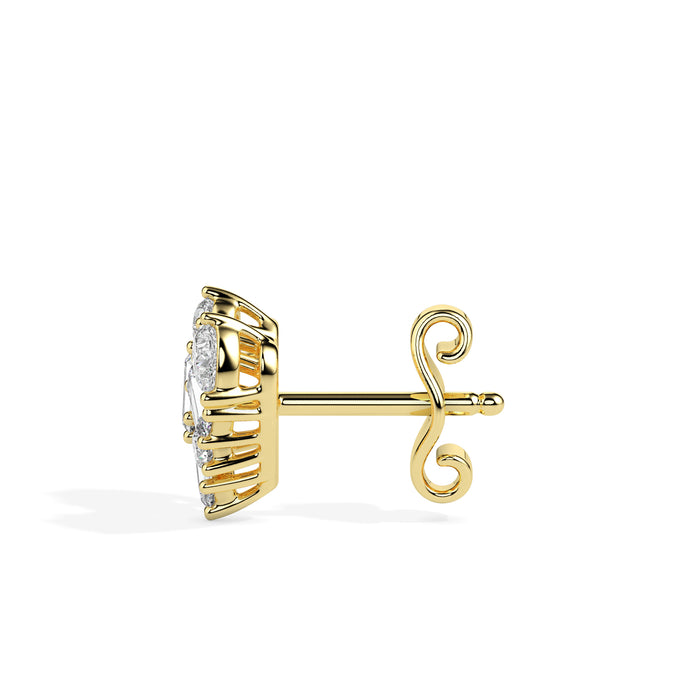 heart cluster diamond stud earrings in yellow gold