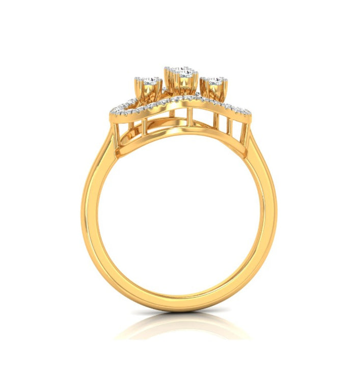 lattice design round cut diamond ring in yellow gold