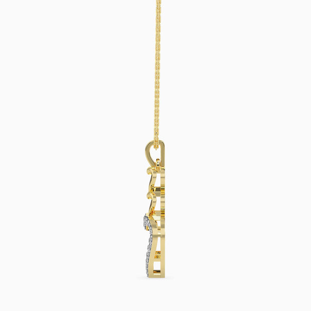 layered heart diamond pendant necklace in yellow gold